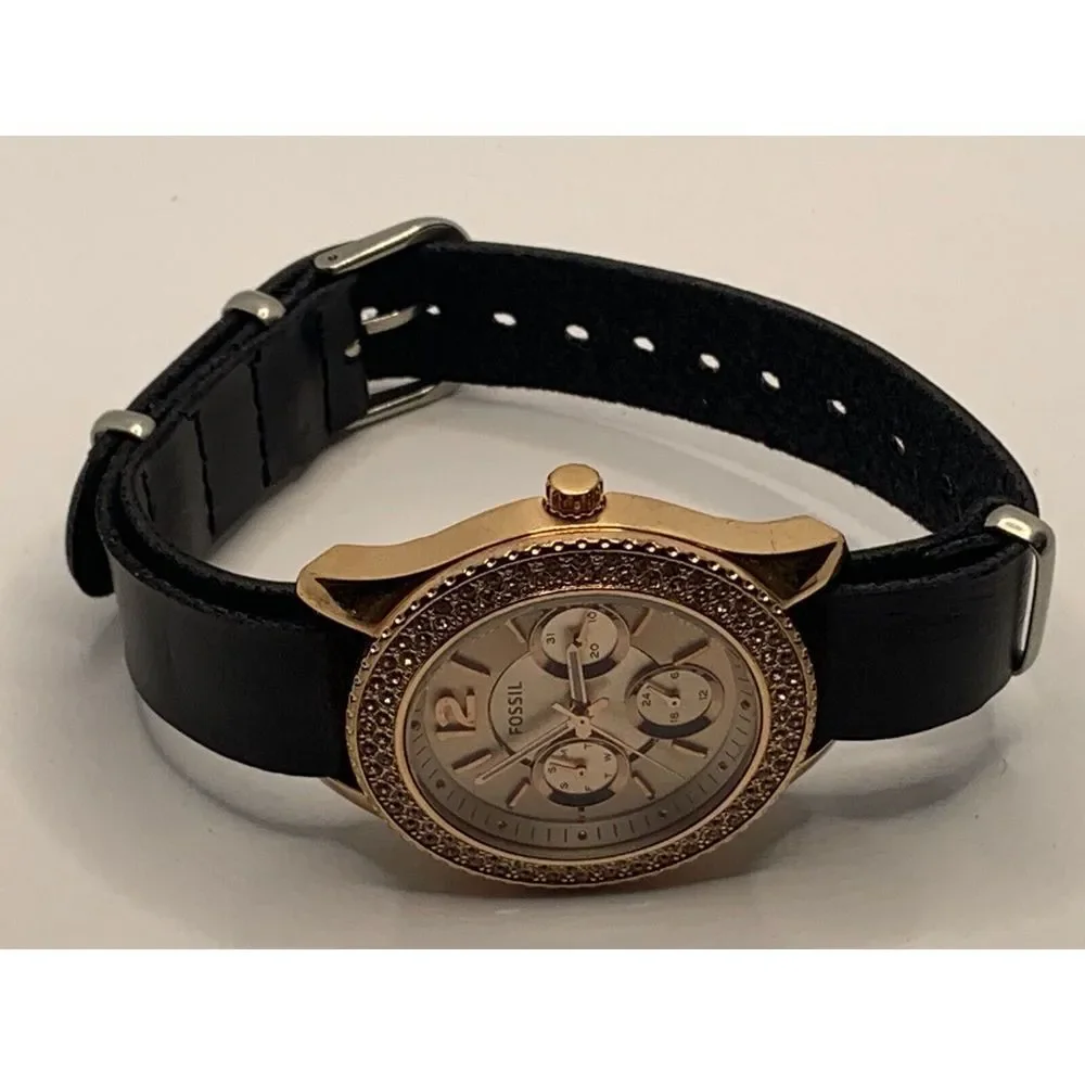 Fossil ES3590 Women's Black Leather Analog Dial Quartz Genuine Wrist Watch RU317